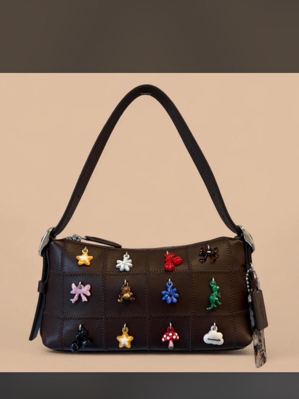 Coachtopia Rare Brown Shoulder Bag with Colorful Charm Accents